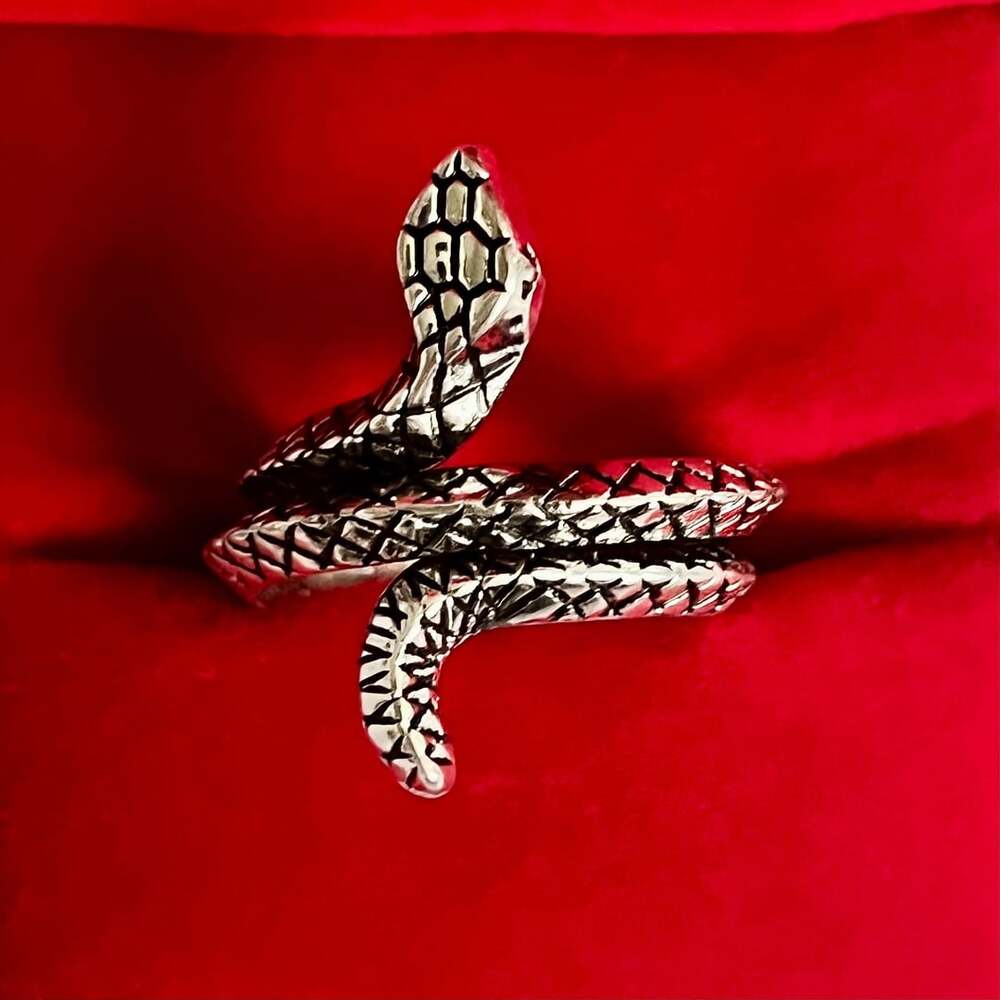 Gothic Snake Wrap Ring Silver Serpent Unisex Band Size 9